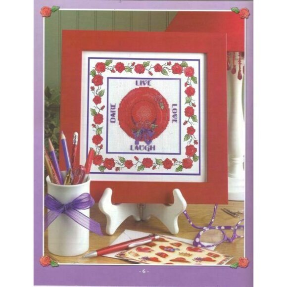 Cross Stitch Leisure Arts Ravishing in Red 4 Counted Pattern Charts Hats W/Mats - Picture 2 of 4